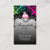 Cupcake Visitekaartje Retro Damask Pink Green (Achterkant)