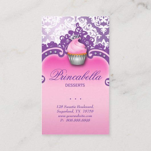 Cupcake Visitekaartje Retro Damask Roze Paars (Achterkant)