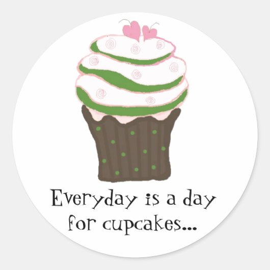 Cupcake, voorgekookt, met Gezegde Ronde Sticker (Voorkant)