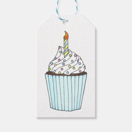 Cupcake w/ Candle Birthday Party Celebration Label Cadeaulabel (Voorkant)