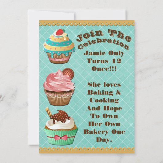 Cupcake Wars Bak Off Verjaardag Aqua Diamond Uitno Kaart (Achterkant)