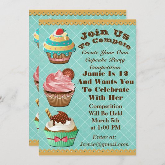 Cupcake Wars Bak Off Verjaardag Aqua Diamond Uitno Kaart (Voorkant / Achterkant)