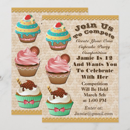 Cupcake Wars Bak Off Verjaardag Fleur de Lis Uitno Kaart (Voorkant / Achterkant)