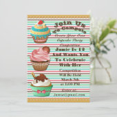 Cupcake Wars Bak Off Verjaardag Gestreepte Uitnodi Kaart (Staand voorkant)