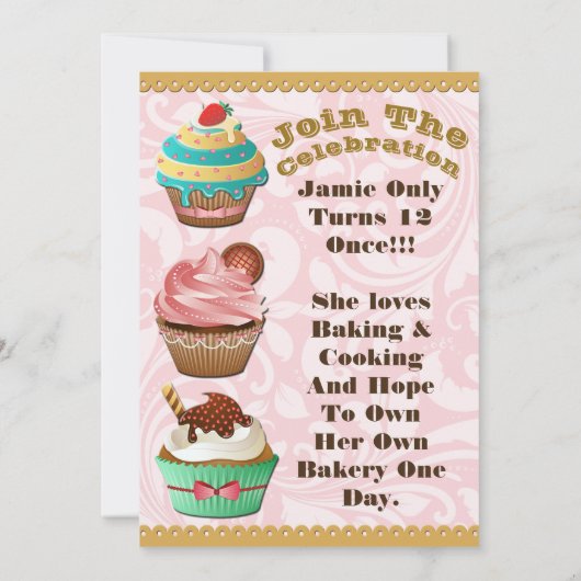 Cupcake Wars Bak Off Verjaardag Roze Werveltje Uit Kaart (Achterkant)