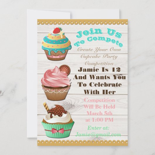 Cupcake Wars Bak Off Verjaardag Witte Houten Uitno Kaart (Voorkant)