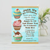 Cupcake Wars Bake of Birthday Blue Swirls Invite Kaart (Staand voorkant)