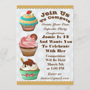 Cupcake Wars Bake of Birthday Grey Circles Invite Kaart