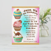 Cupcake Wars Bake of Birthday Pink Blue Invite Kaart (Staand voorkant)