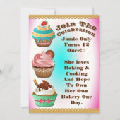 Cupcake Wars Bake of Birthday Pink Blue Invite Kaart (Achterkant)