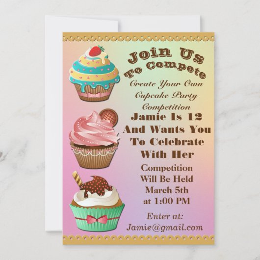 Cupcake Wars Bake off Birthday Aurora Multi Invite Kaart (Voorkant)