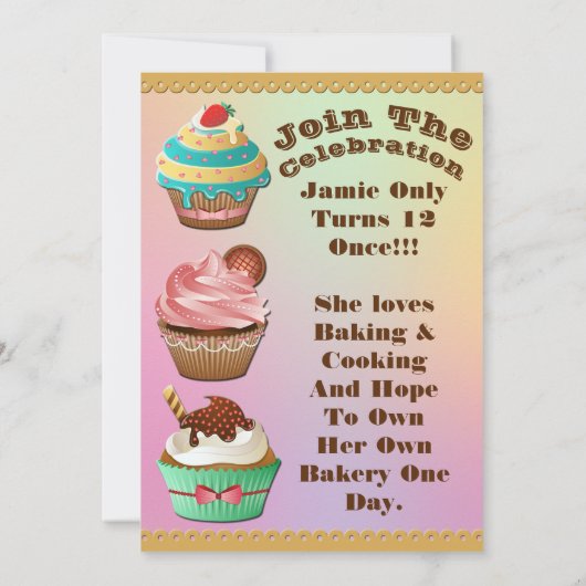 Cupcake Wars Bake off Birthday Aurora Multi Invite Kaart (Achterkant)