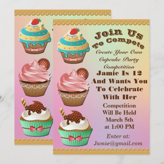 Cupcake Wars Bake off Birthday Aurora Multi Invite Kaart (Voorkant / Achterkant)