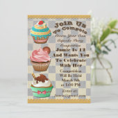 Cupcake Wars Bake off Birthday Checkered Invite Kaart (Staand voorkant)
