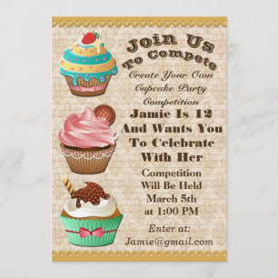 Cupcake Wars Bake off Birthday Fleur de Lis Invite Kaart