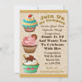 Cupcake Wars Bake off Birthday Laat Swirl Invite Kaart (Voorkant)