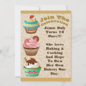 Cupcake Wars Bake off Birthday Laat Swirl Invite Kaart (Achterkant)