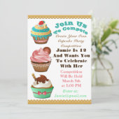 Cupcake Wars Bake off Birthday Multi Color Invite Kaart (Staand voorkant)