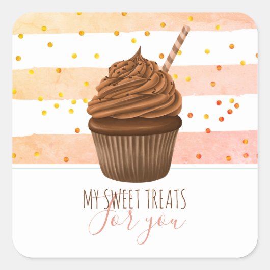 Cupcake Waterverf Stripes Glitter Mijn Sweet Treat Vierkante Sticker (Voorkant)