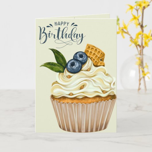 Cupcake Wensen Verjaardagskaart Kaart (Gele Bloem)