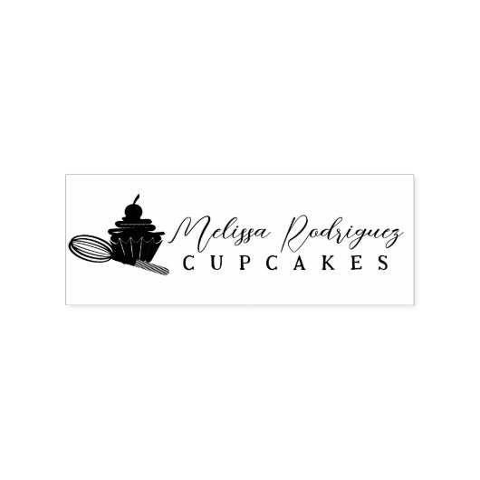 Cupcake Whisk Bakkerij Bakker Script  Logo Rubberstempel (Afrduk)