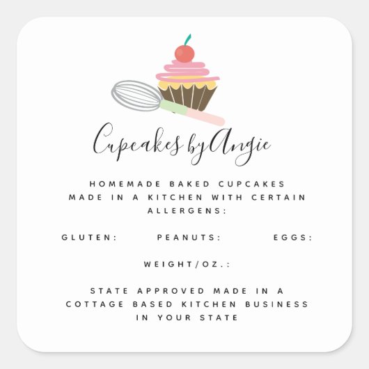 Cupcake Whisk Food Business Square Sticker (Voorkant)