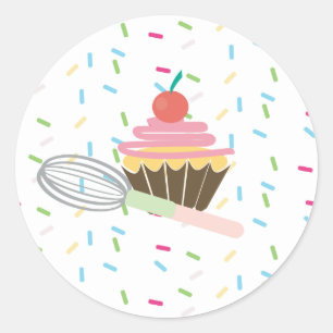 Cupcake Whisk Logo Spikkels Beloning Ronde Sticker
