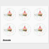 Cupcake Whisk Logo Spikkels Beloning Ronde Sticker (Vel)