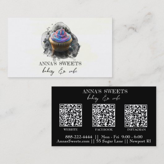 *~* Cupcake Winkel 3 QR Social Media Bakkerij Visitekaartje (Voorkant / Achterkant)
