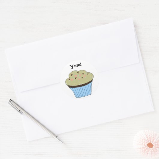 Cupcake Yum Ronde Sticker (Envelop)