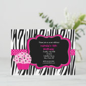 Cupcake Zebra Print Birthday party uitnodigingen (Staand voorkant)