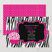 Cupcake Zebra Print Birthday party uitnodigingen (Voorkant / Achterkant)