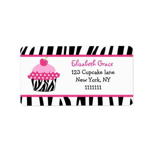 Cupcake Zebra Print Retouradreslabels Etiket (Voorkant)