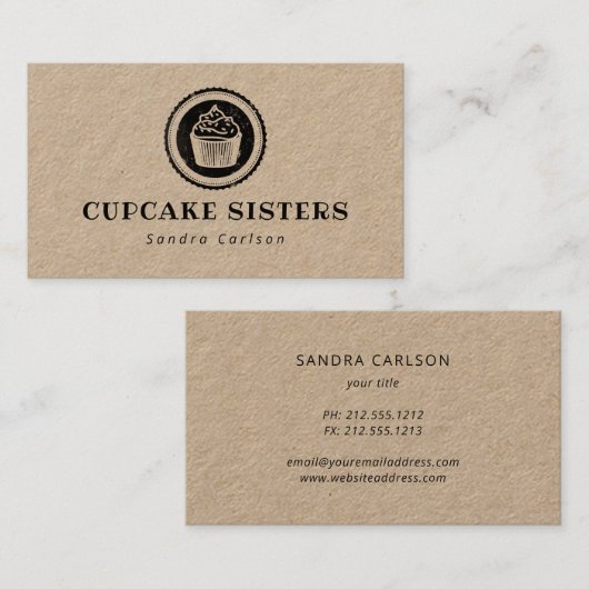 Cupcake-zegel logo rustige kraft visitekaartje (Voorkant / Achterkant)