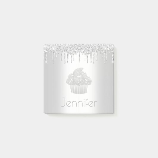 Cupcake zilver glitter druppels monogram naam mode post-it® notes (Voorkant)