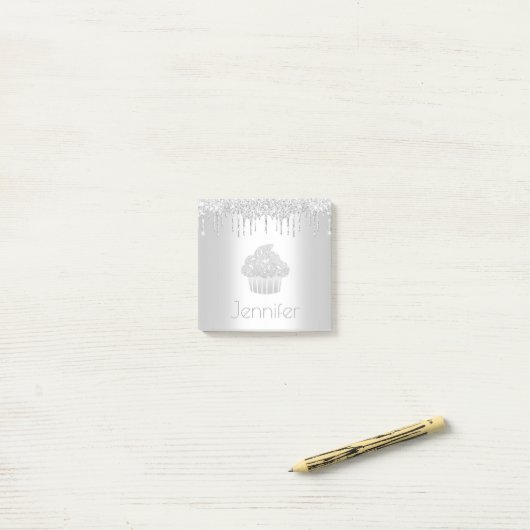 Cupcake zilver glitter druppels monogram naam mode post-it® notes (Op bureau)