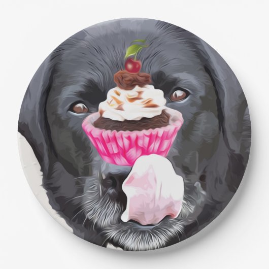 Cupcake - Zwart Lab Papieren Bordje (Voorkant)