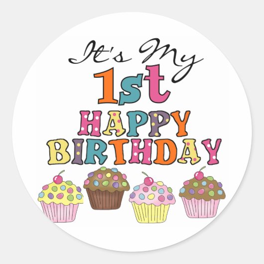  Cupcakes 1st Birthday Tshirts en Gifts Ronde Sticker (Voorkant)