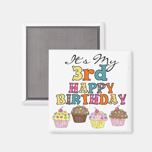  Cupcakes 3e Verjaardag Tshirts en geschenken Magneet (Voorkant / Achterkant)
