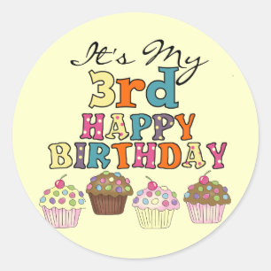 Cupcakes 3e Verjaardag Tshirts en geschenken Ronde Sticker