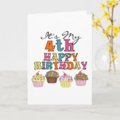  Cupcakes 4e Verjaardag Tshirts en geschenken Kaart (Gele Bloem)