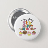  Cupcakes 5th Birthday Tshirts en Gifts Ronde Button 5,7 Cm (Voorkant /achterkant)