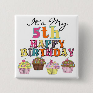  Cupcakes 5th Birthday Tshirts en Gifts Vierkante Button 5,1 Cm