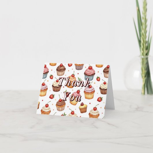 Cupcakes & aardbeien Bedankt Card (Voorkant)