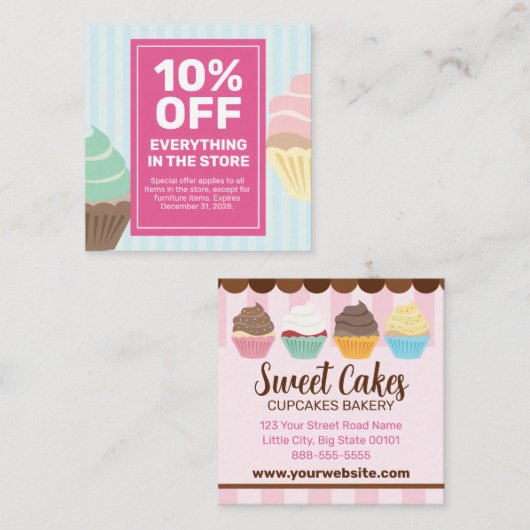 Cupcakes Bakkerij Coupon Kaart Speciale Aanbieding (Voorkant / Achterkant)