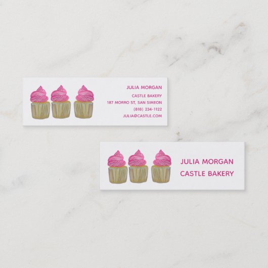 Cupcakes bakkerij, gebak, roze mini visitekaartje (Voorkant / Achterkant)