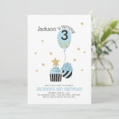 Cupcakes & Ballon Faux Glitter Jongen Verjaardag Kaart (Staand voorkant)