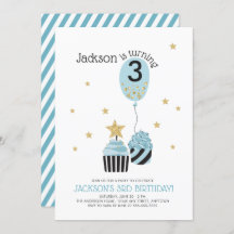 Cupcakes & Ballon Faux Glitter Jongen Verjaardag