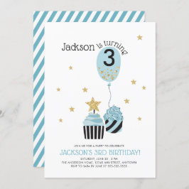 Cupcakes & Ballon Faux Glitter Jongen Verjaardag Kaart