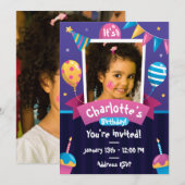 Cupcakes ballonnen Paarse verjaardagsuitnodiging Kaart (Voorkant / Achterkant)